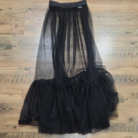 SHEIN Dresses & Skirts - Black Fairy Whimsygoth Sheer Ruffle Over Maxi Skirt Shein Xsmall Elastic Waist